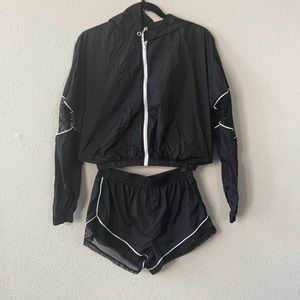 Bozzolo - Black Set Wind Breaker Jacket & Matching Shorts - Size Small